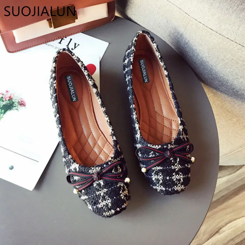 SUOJIALUN/Новинка 2018 года женская обувь на плоской подошве повседневная с круглым