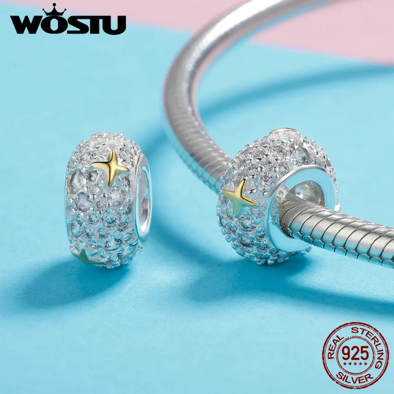WOSTU подлинное Стерлинговое Серебро 925 пробы Сверкающая Звезда Хрустальные