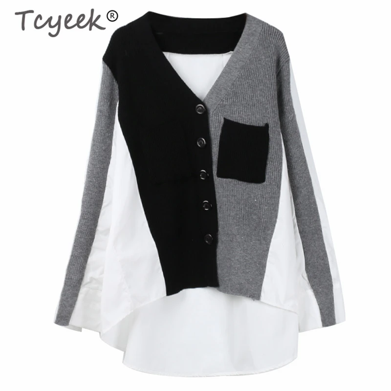 Tcyeek Весенняя Блузка женская Blusas Mujer De Moda 2020 корейские Лоскутные работы