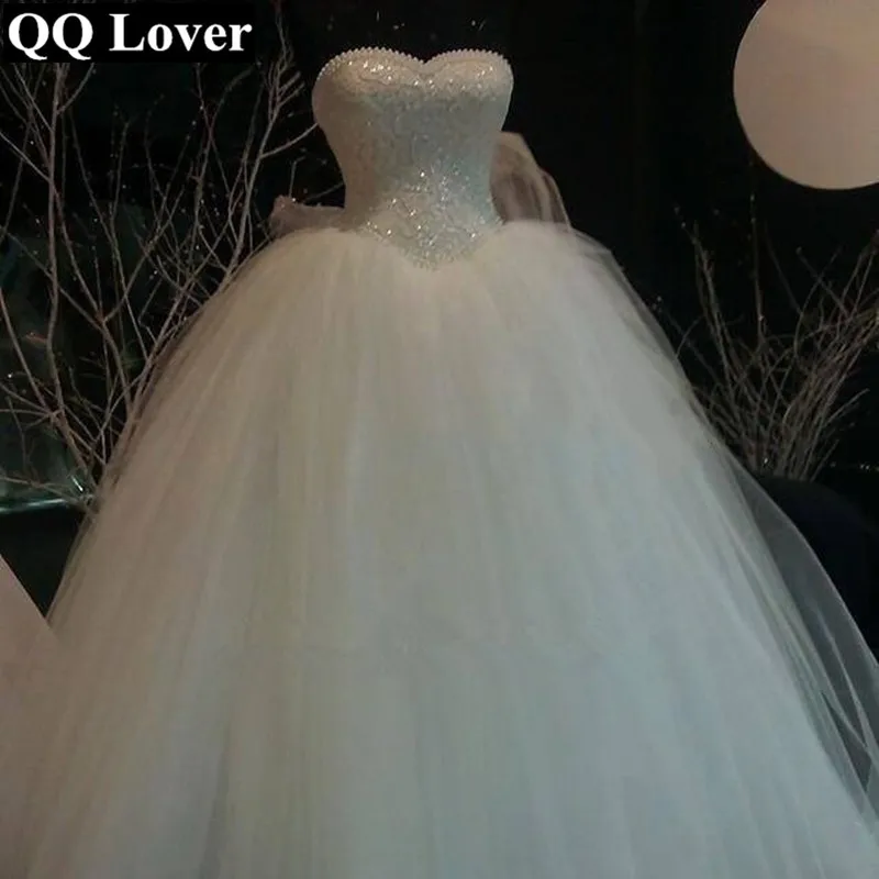 QQ Lover 2019 Новое сексуальное свадебное платье с жемчужинами и бусинами дешево на