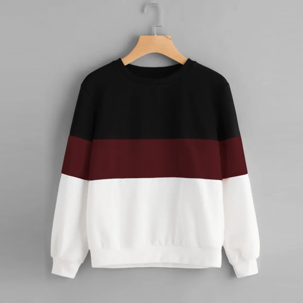 Women's Long Sleeve Cut Sew Pullover Stripe Hoodie Print Sweatshirt Blouse Top Las Mujeres Sweetshirts Спортивный Костюм Женск