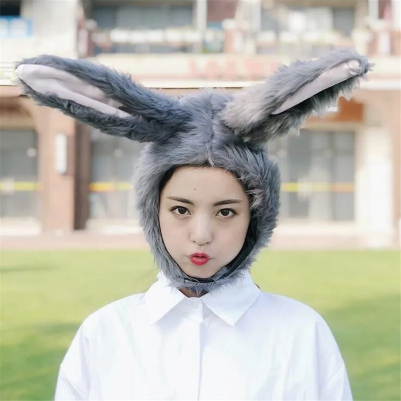 

lovely Cartoon Gray Rabbit Hat Cosplay Costumes Accessories Cap Plush Toy Doll Fancy Head Fancy Cap Take Photos Keep Warm