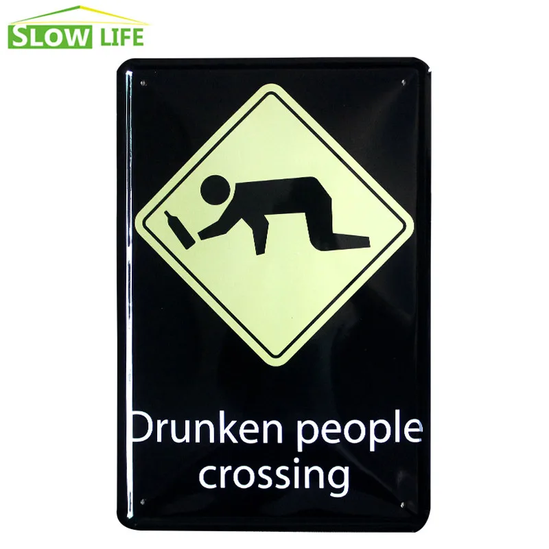 Пьяные люди пересечение металлическая жестяная вывеска бар Настенный декор