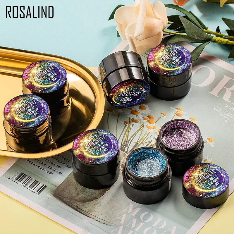 ROSALIND 5ML Блестящая радуга втирка для ногтей гель лак все маникюра с блестками