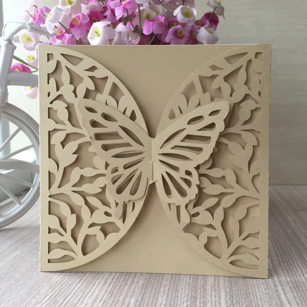 

40Pcs Laser Cut Hollow Pearl paper Pretty 3D Butterfly Design Romantic Birthday Wedding Invitation Card Greeting Blesing card