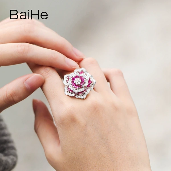 BAIHE Твердое 14 к белое золото сертифицировано H/SI-SI3 0.70ct натуральные бриллианты и около 2.5ct Rubis женское модное Ювелирное кольцо