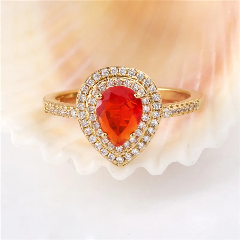 Женское кольцо на палец BUDONG стильное золотое оранжевое красное овальное с