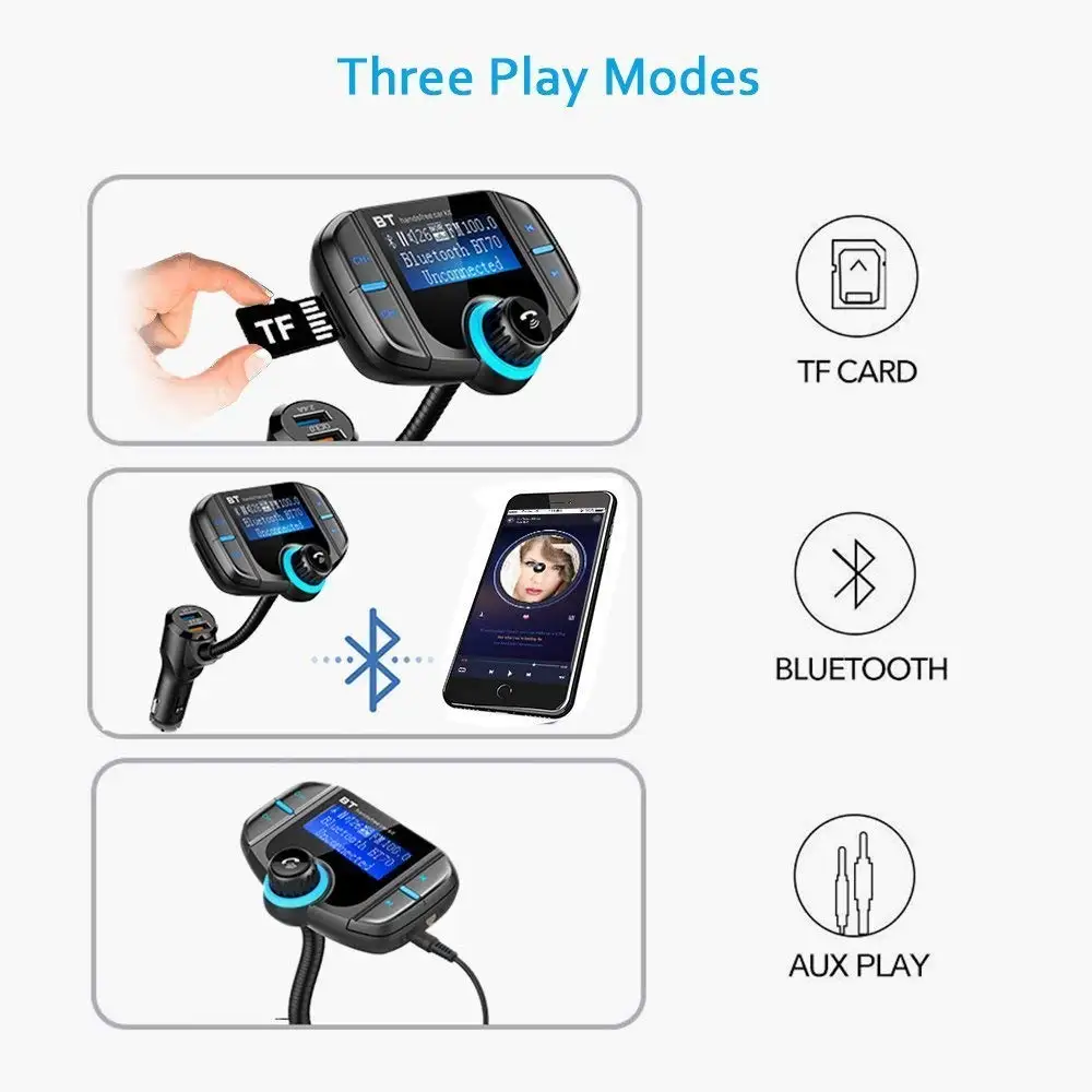 FM передатчик модулятор QC 3 0 быстрое зарядное устройство громкой связи Bluetooth