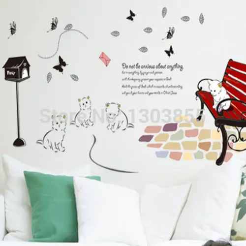 DIY лампа кошка и стул художественная Наклейка на стену Декор роспись виниловый