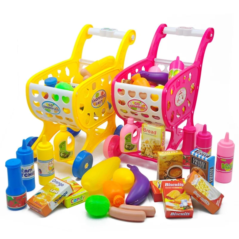 

Тележка для детских покупок во дворе, супермаркет, ролевые игры, игрушки, тележка, кухонный игровой набор с фруктами для детей