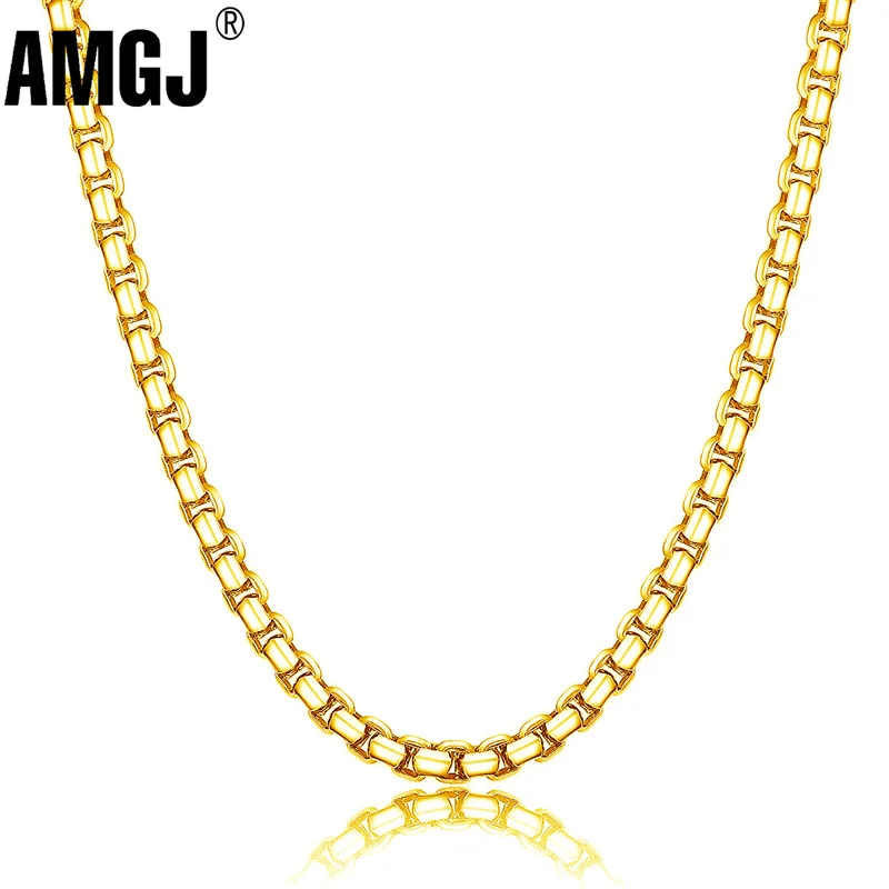 AMGJ 2-6mm Box Chain Necklaces for Women Men Gold Color Stainless Steel Necklace 2018 Fashion Jewelry Wholesale | Украшения и
