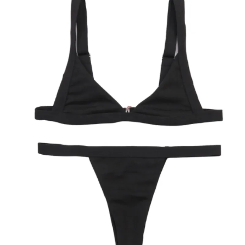 Womens Triangle Bikini Set Solid Color Stretch Slim Swimwear Swimsuit Push Up Padded High Waist Bottom Beach Bathing Suit