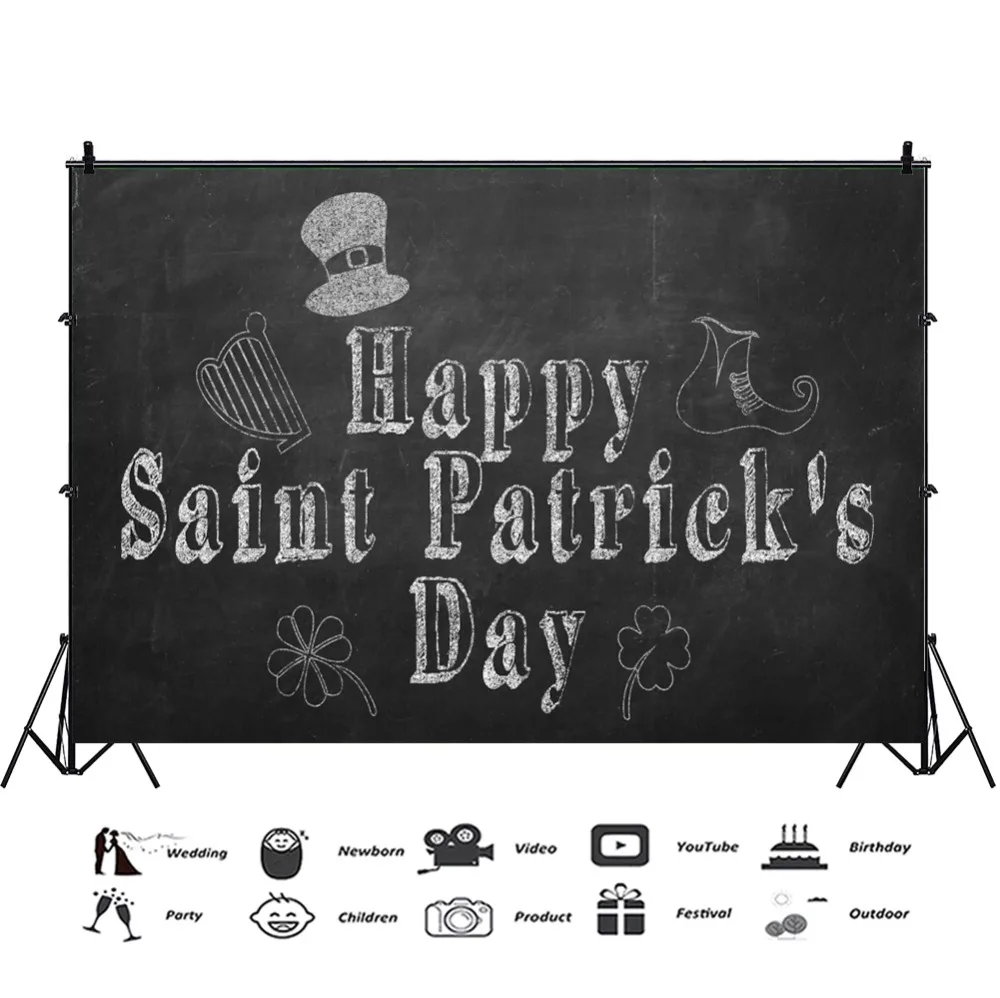 Laeacco Happy St. Patrick's Chalkboard Shamrocks детский портретный сцена фотографический фон фото