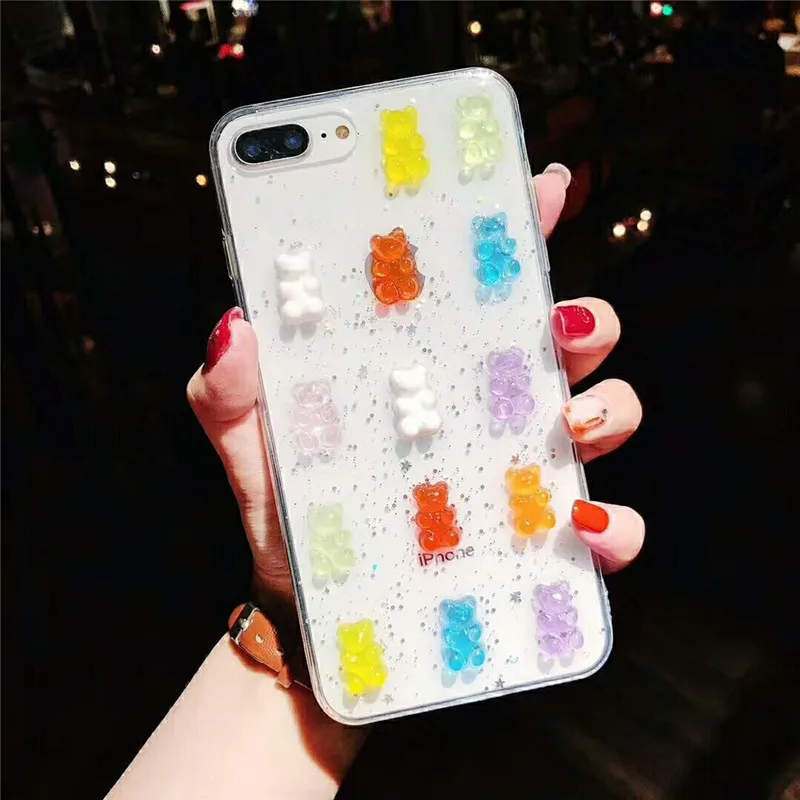 DISCASE Модный милый 3D стерео медведь чехол для iPhone X 8 7 6 6s plus Простой конфеты цвет мягкий чехол из ТПУ Блеск Прозрачный - Color: A