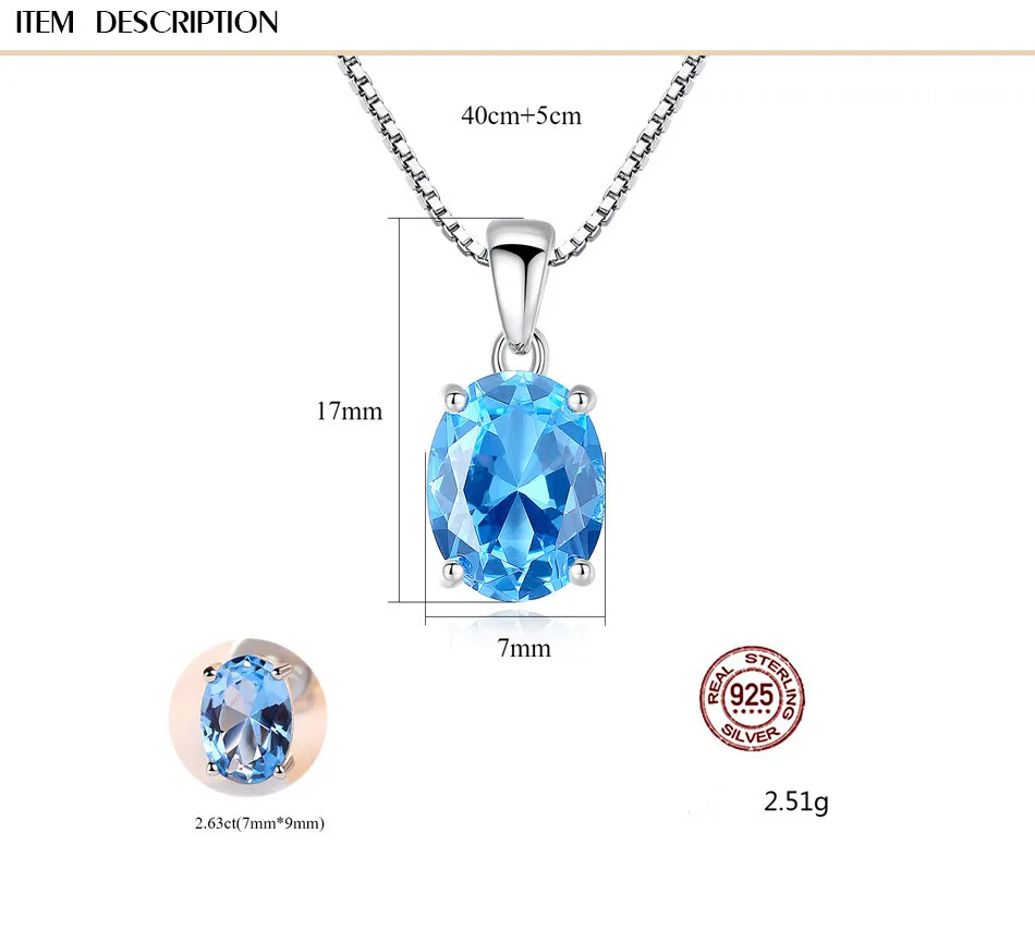 Ожерелье с топазом для женщин 2.63ct ожерелье с кулоном из натурального небесно-голубого топаза 925 пробы Серебряное ювелирное изделие для свадьбы