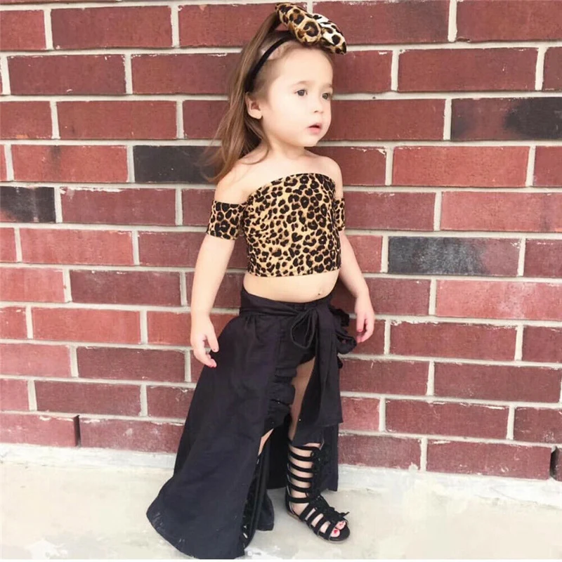 Модный комплект одежды для маленьких девочек платье костюм топ с леопардовым