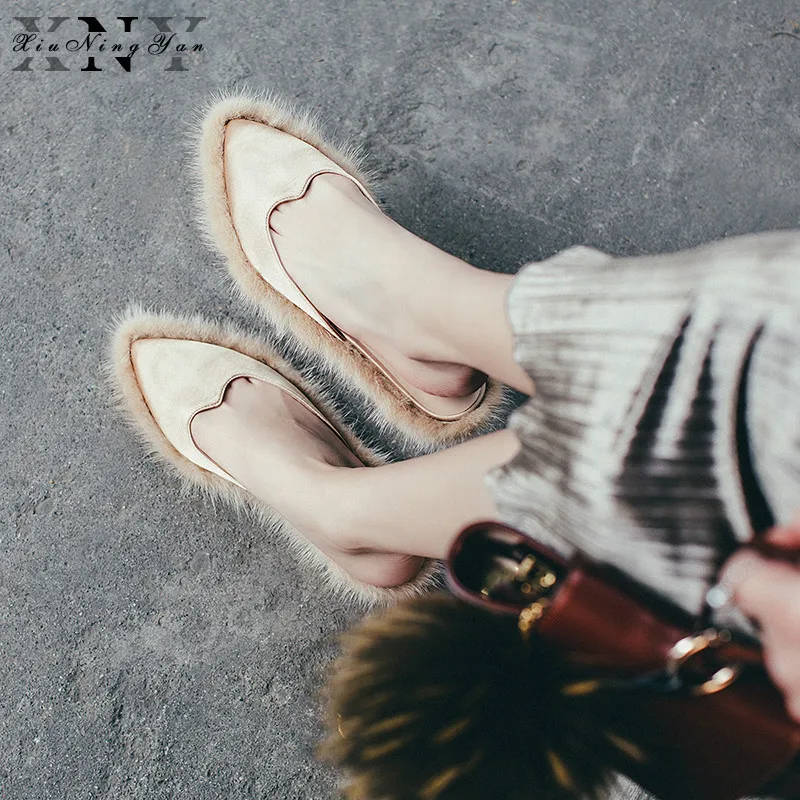 Женские меховые шлепанцы сандалии атласные тапочки плюшевые теплые домашние из