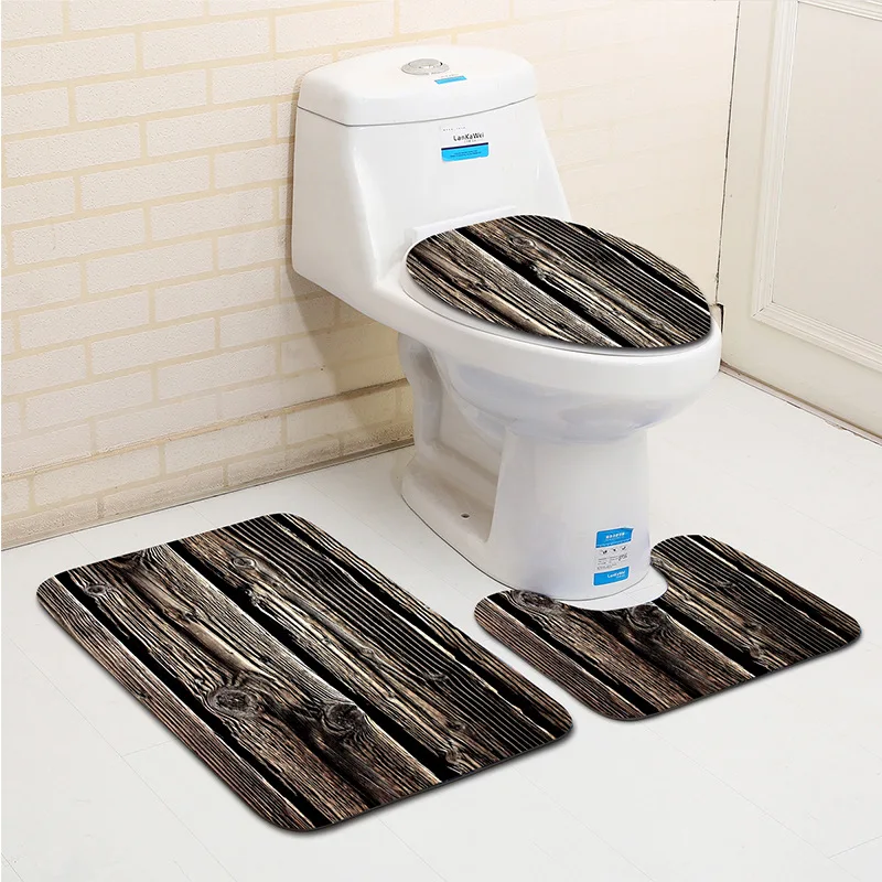 3 комплекта ковров для ванной комнаты и чехол унитаза с деревянным лицевым