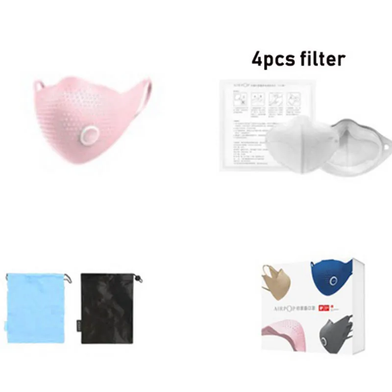 Pink 4 шт. фильтр с маской Xiaomi AirPOP Air Wear PM0.3/PM2.5 анти-Дымчатая маска для лица регулируемые Уши висячие мягкие маски для лица 4 цвета h30 - Цвет: Pink