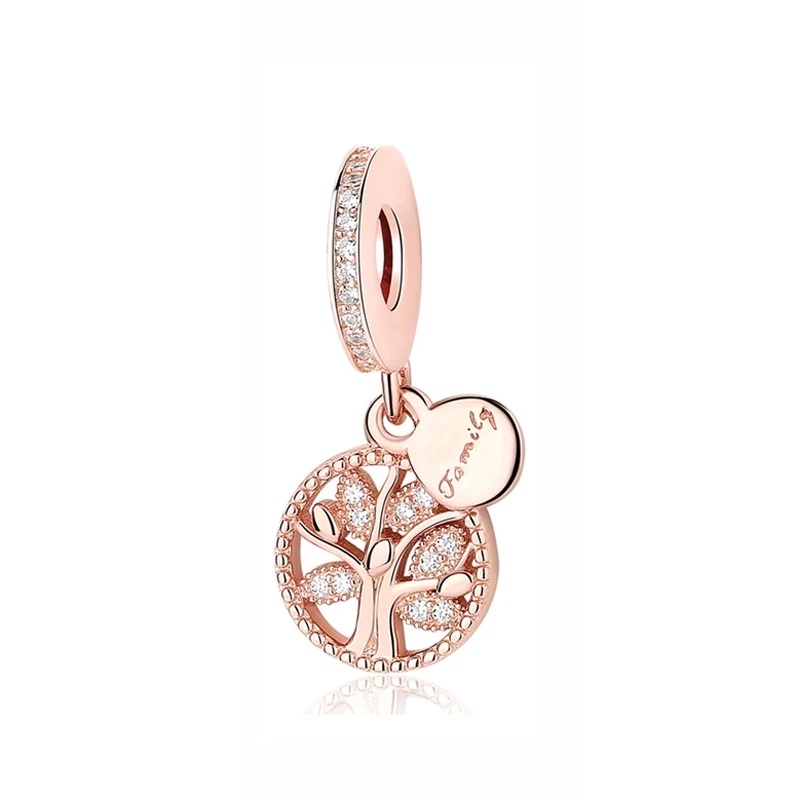 Rose Gold Оригинальные 925 пробы Серебряные Подвески из бисера, подвеска в виде семейного Heritage, подвески Древо жизни, подходят для браслетов Pandora, Женские Ювелирные изделия DIY - Цвет: Rose Gold
