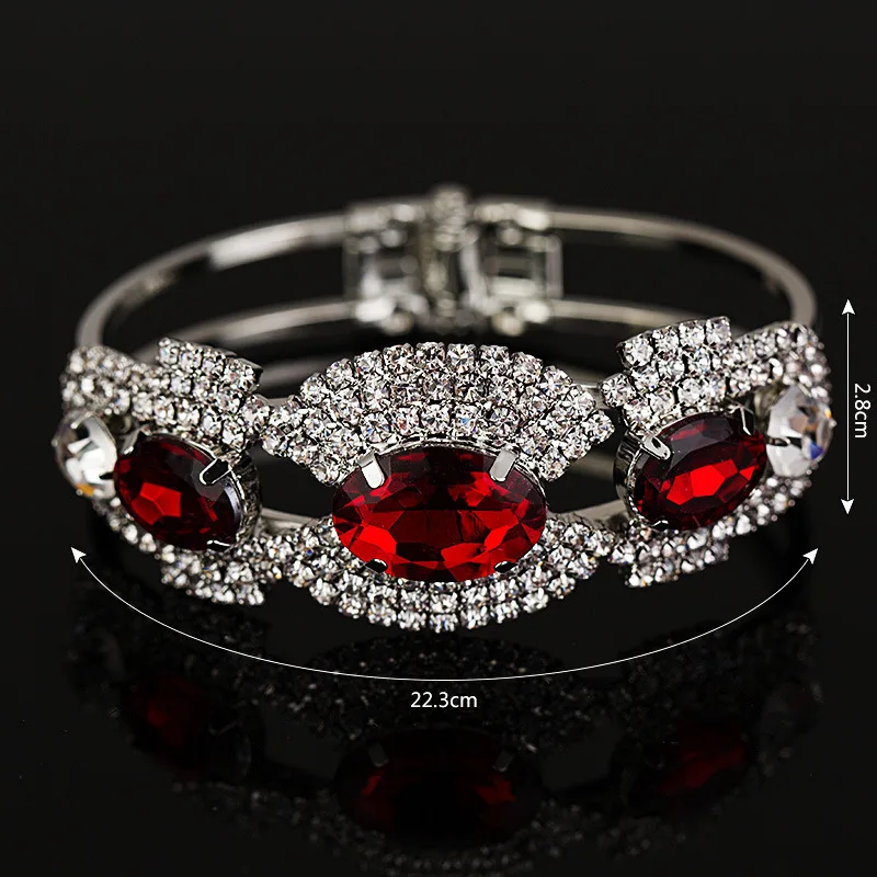 

Fashion Red Color Oval Crystal Bracelets Charm Silver Color Hollow Alloy Bracelet&Bangle For Women Wedding Jewelry Pulseras