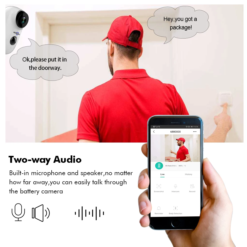 Hiseeu C10 беспроводная аккумуляторная батарея ip-камера без проводов CCTV wifi наружная IP65 защита от атмосферных воздействий Домашняя безопасность PIR Сигнализация Движения
