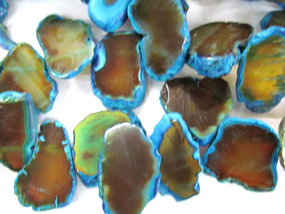 

15%off-- 25-60mm full strand Druzy Drusy Crystal Agate Slab Stone Freeform Brown Smoky charm beads