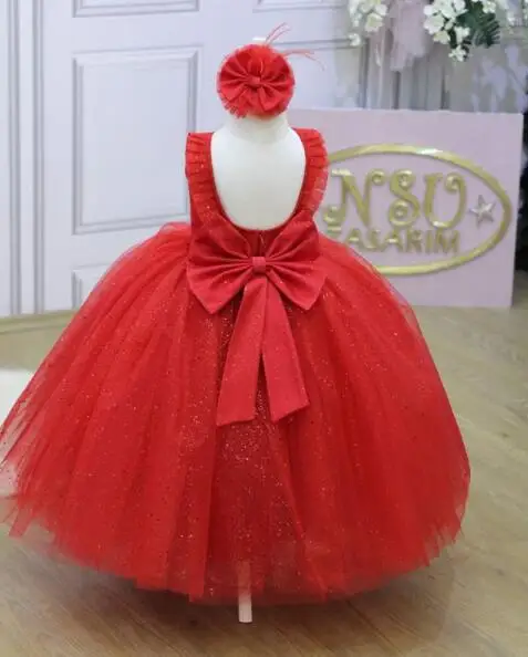 Bling bling tulle open back Floor length little princess red ball gown Pageant dress for girl glitz and Easter celebration | Детская