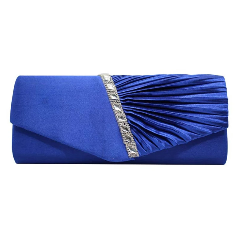 Women Silk Evening Bag Rhinestone Day Clutch Pleated Chain Blue Red Long Purse For Bridal Wedding Hand Bags bolso | Багаж и сумки
