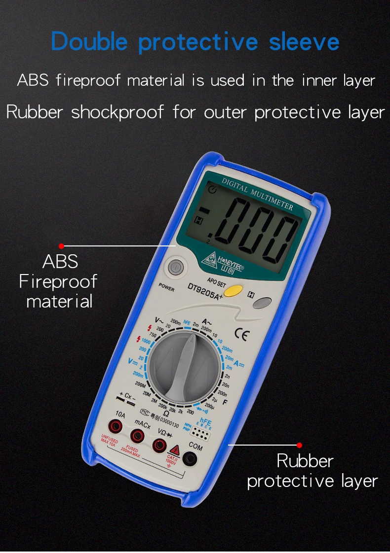 HONEYTEK Профессиональный DT9205A AC DC ЖК-дисплей электрический мультиметр Ручной тестер метр Цифровой Multimetro Амперметр мультитестер