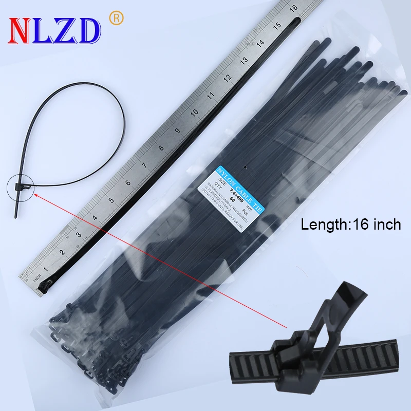 50pcs Releasable black Plastic Nylon Cable ties 40cm Network Wire Organiser on sale reusable Zip Tie strapping 16inch | Обустройство