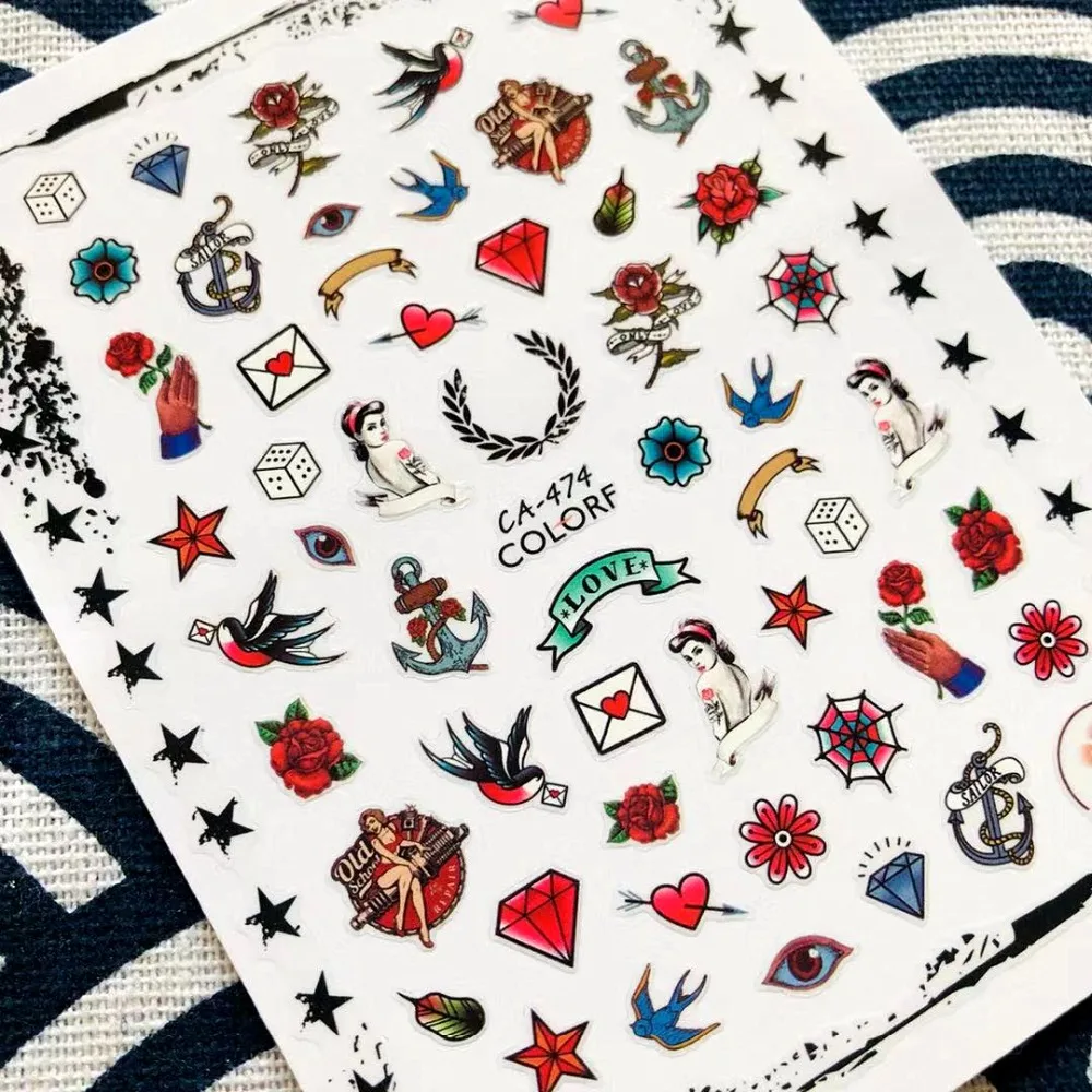 Декорации для ногтей панк Сердце девушка звезда птица|Стикеры и наклейки| |