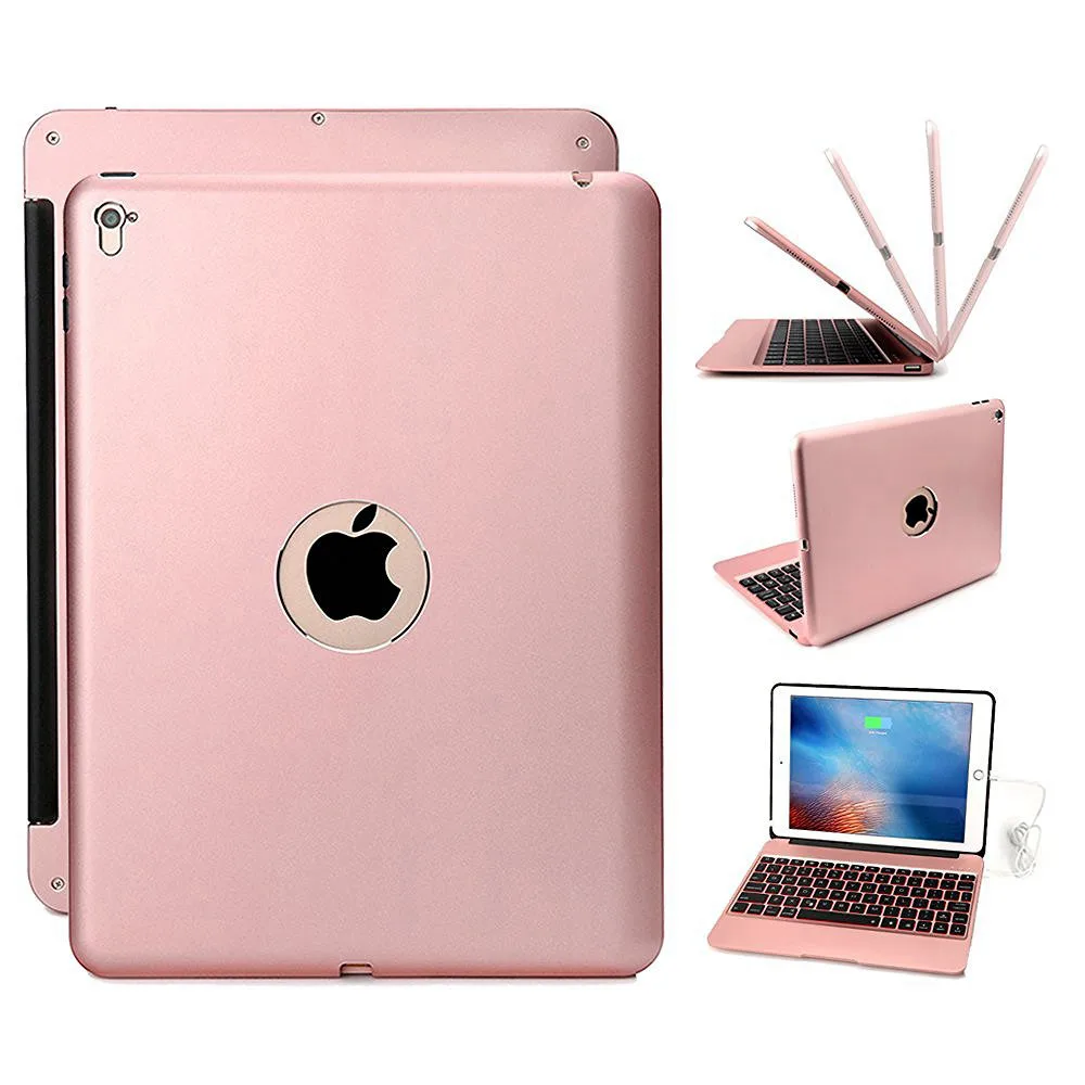 Для iPad Pro 9.7 Ультра тонкий Алюминий Bluetooth русский/Иврит/Испанский клавиатура smart чехол с 7 цветов LED подсветка