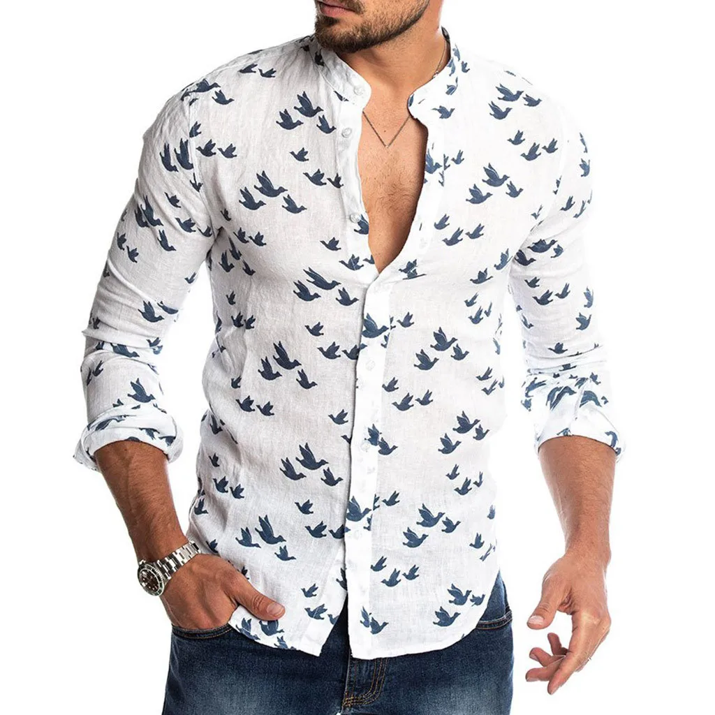 White Рубашки мужские Гавайские camisas de hombre Модные мужские повседневные с отложным воротником на пуговицах Гавайские принты пляжные топы с длинными рукавами Блузка M-3XL - Цвет: White
