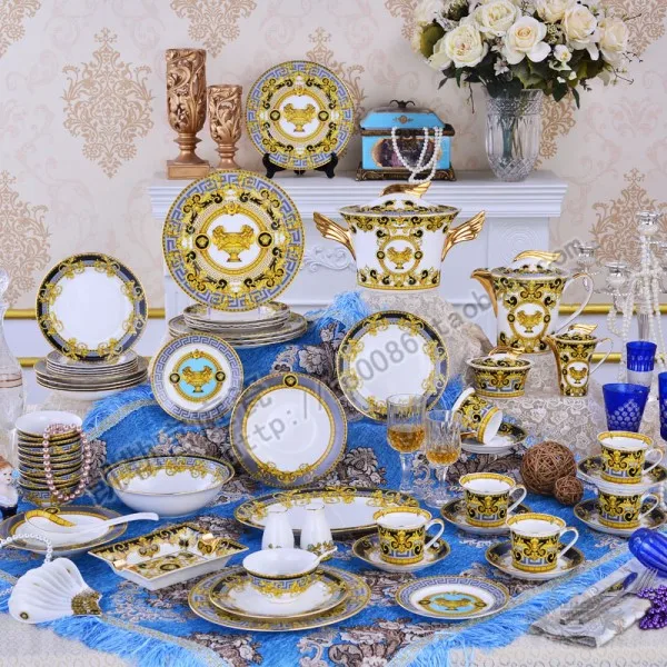 PRESTIGE GALA столовая посуда наборы костяного фарфора(69 шт.) Модная посуда в западном стиле тарелки и наборы кофейных чашек для украшения дома - Цвет: B