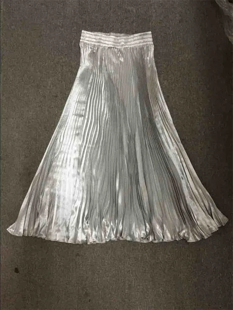 light gray LANMREM Новая летняя модная женская одежда с высокой талией, плиссированная трапециевидная длинная юбка для девочек, все цвета, WG18208 - Цвет: light gray