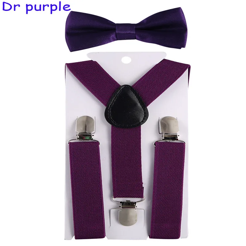 Dark Purple Модные детские подтяжки с галстуком-бабочкой, ДЕТСКИЕ брекеты для мальчиков и девочек, регулируемые подтяжки, Детские свадебные галстуки, аксессуары - Цвет: Dark Purple