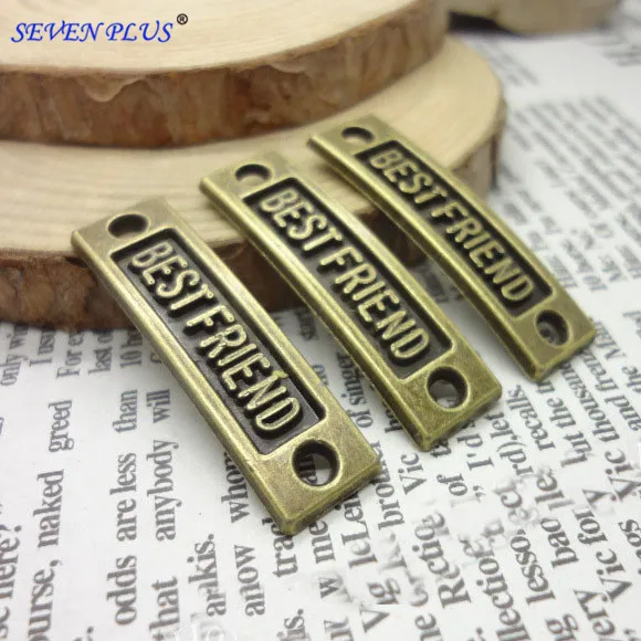 

20 Pieces/Lot 36mm*10mm Antique Bronze Color Connector Plated Embossed Best Friend Charms For Jewelry Handmade