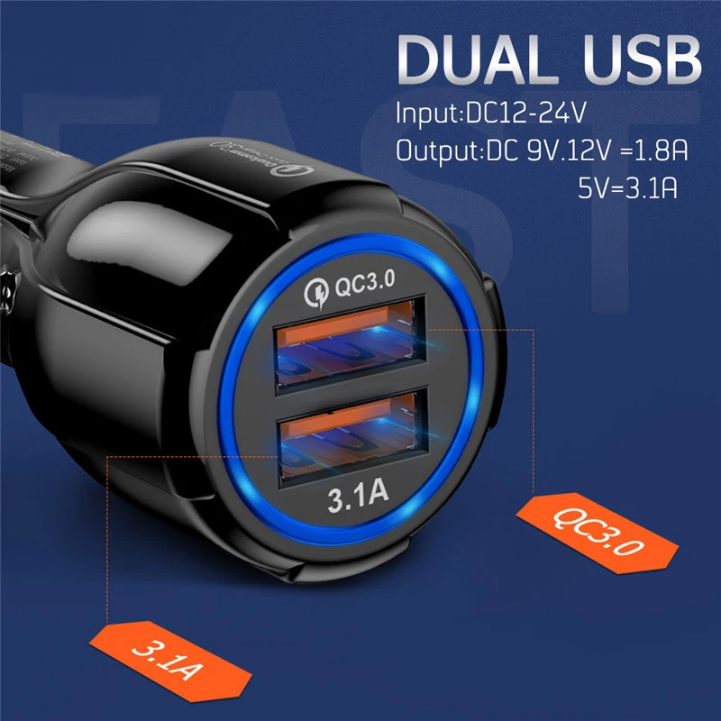 Автомобильное зарядное устройство с двумя портами USB 3 0 быстрая зарядка для Xiaomi mi9