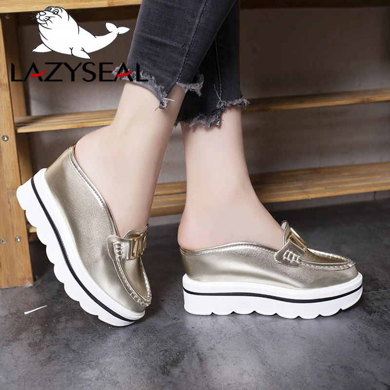 Сланцы LazySeal 2020 шлепанцы на танкетке обувь для увеличения роста женские мокасины