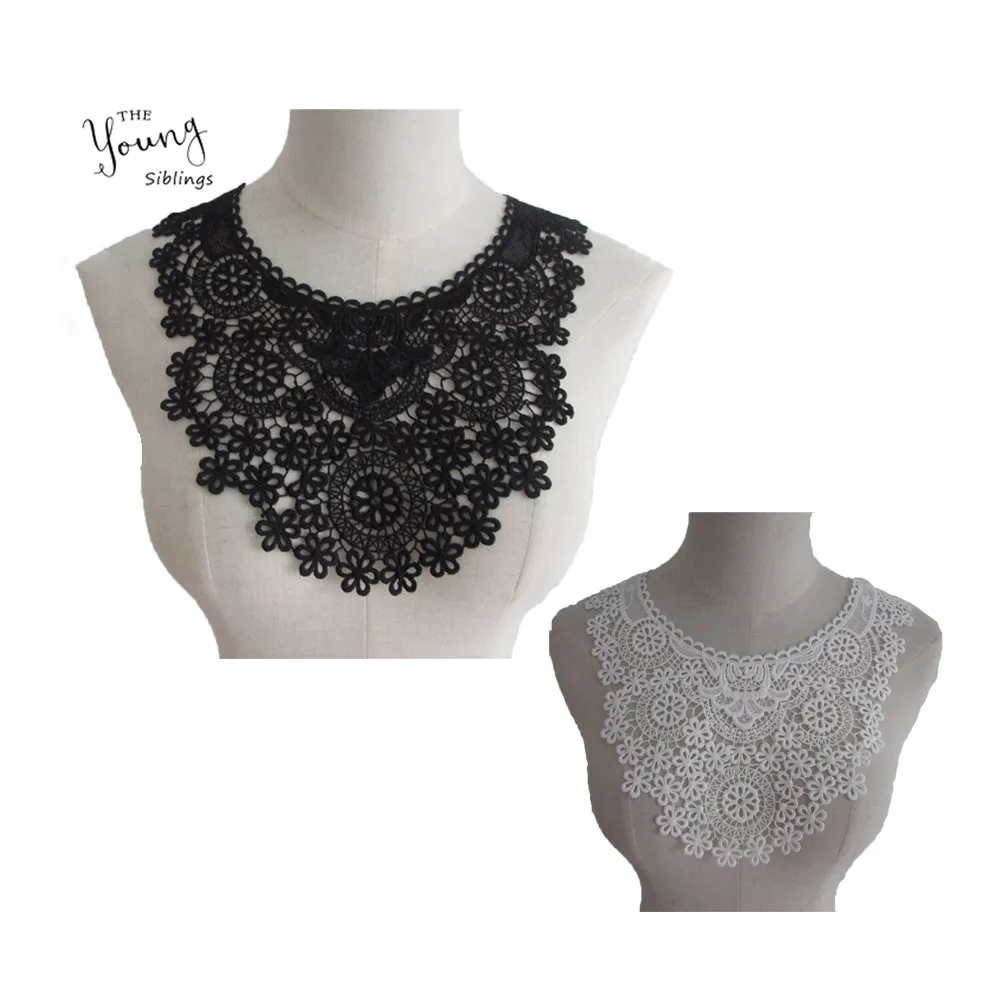 Высокое качество Черный от белый вышитый кружевной воротник одежда аппликация