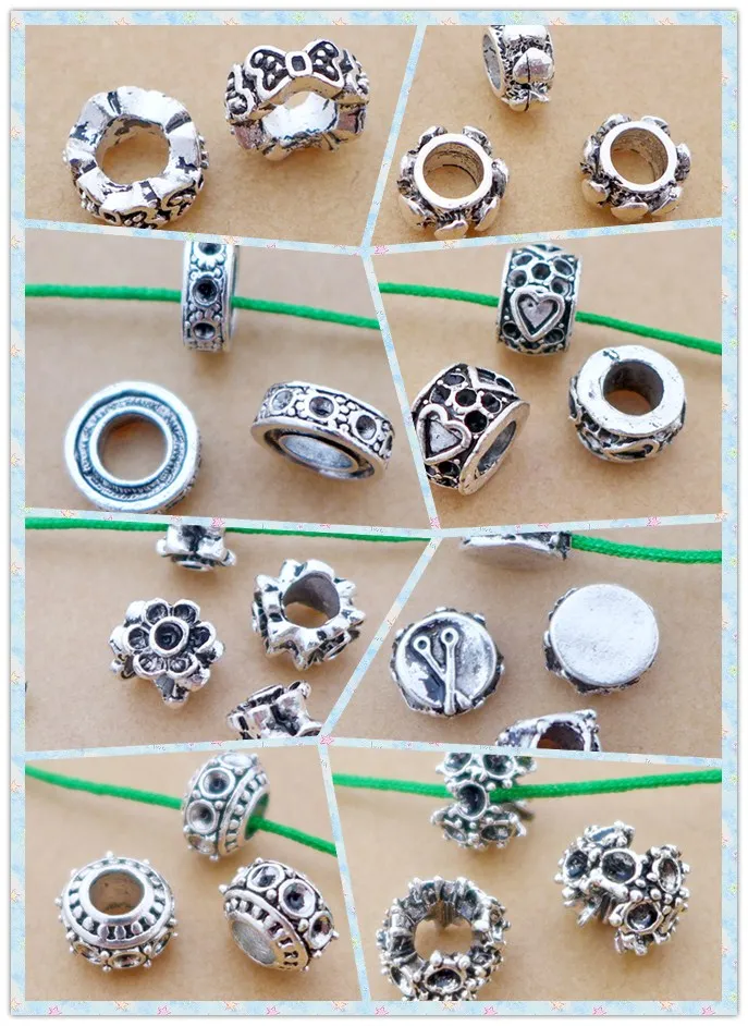 

alloy antique silver big hole bead/charm pendant diy free shipping 50pcs/lot 9styles top quality