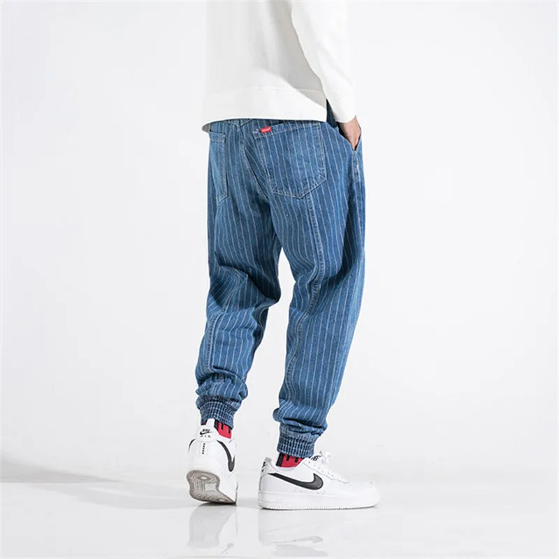 Мужские шаровары модные брендовые джинсы в полоску с перекрещивающимися