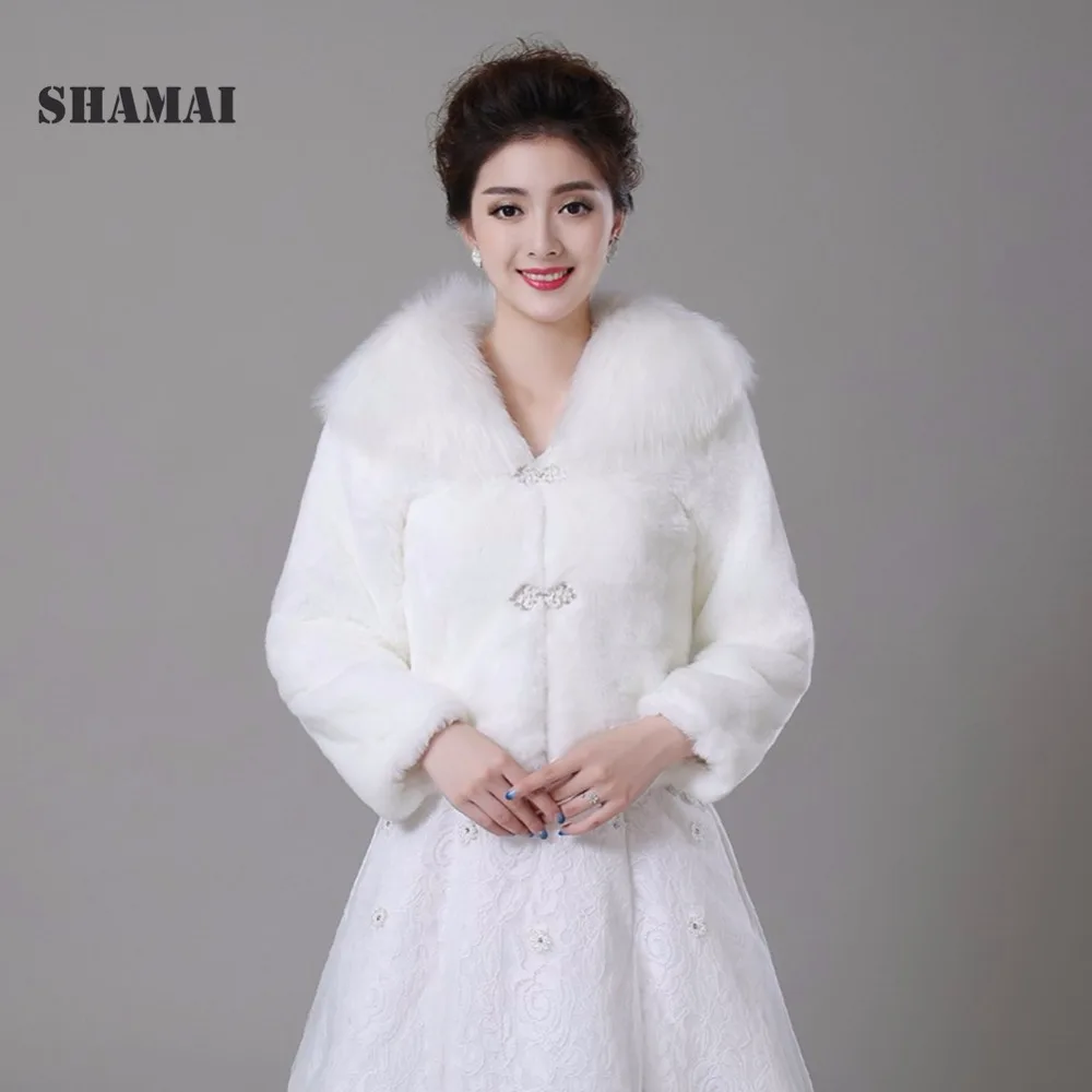 

SHAMAI Faux Fur Winter Long Sleeve Bridal Wraps Warm Fur Boleros Bridal Cape Evening Coat Wedding Jacket bridesmaids Coat