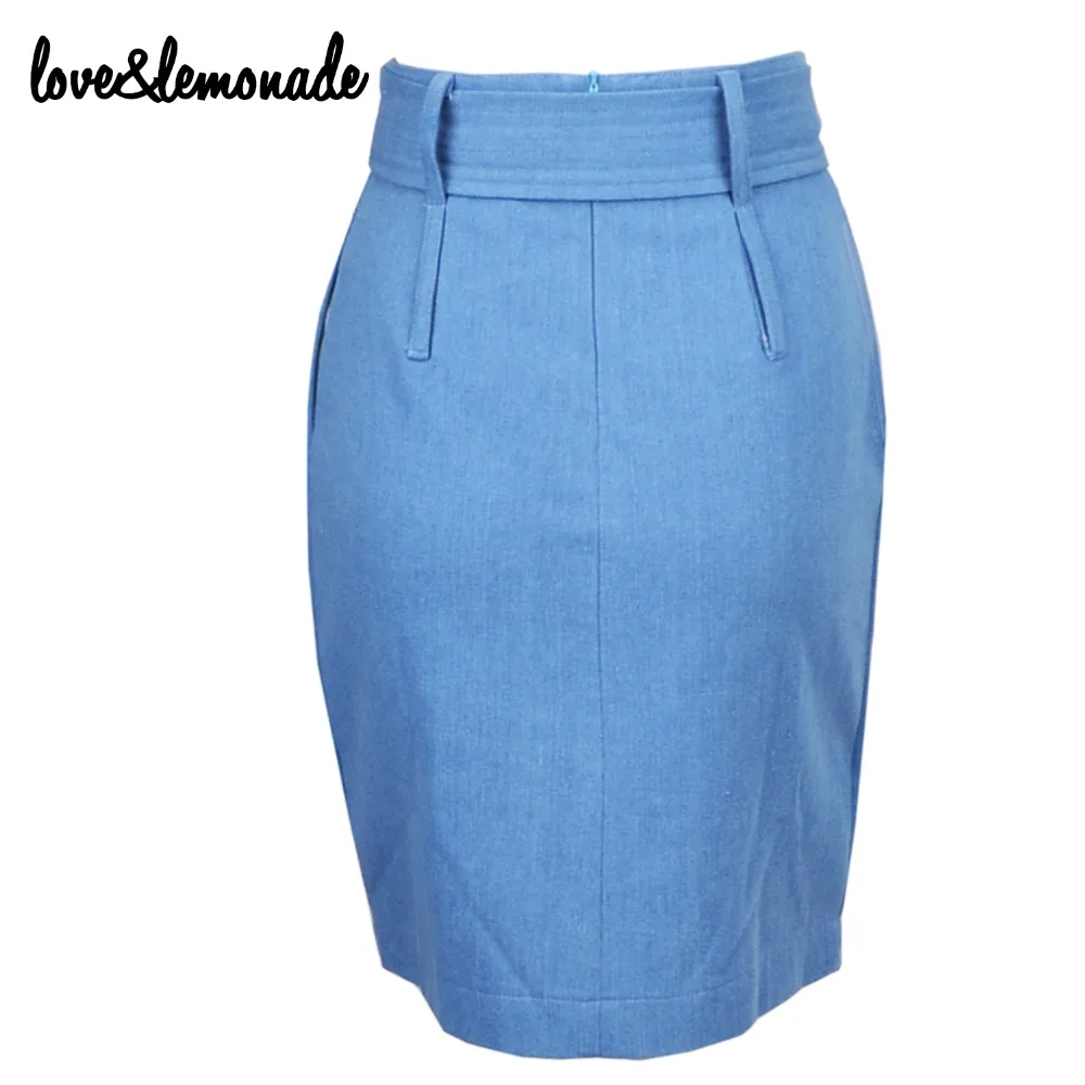 Голубая джинсовая юбка с заниженной талией и поясом Love & Lemonade TB 9278|denim skirt|skirt skirtbelt