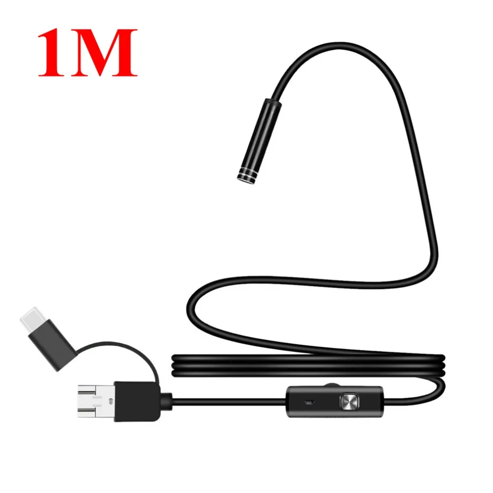1 м 7 мм Micro USB/Тип-c/Android 3-в-1 компьютер эндоскоп бороскоп Водонепроницаемый Micro USB Камера инспекции труб
