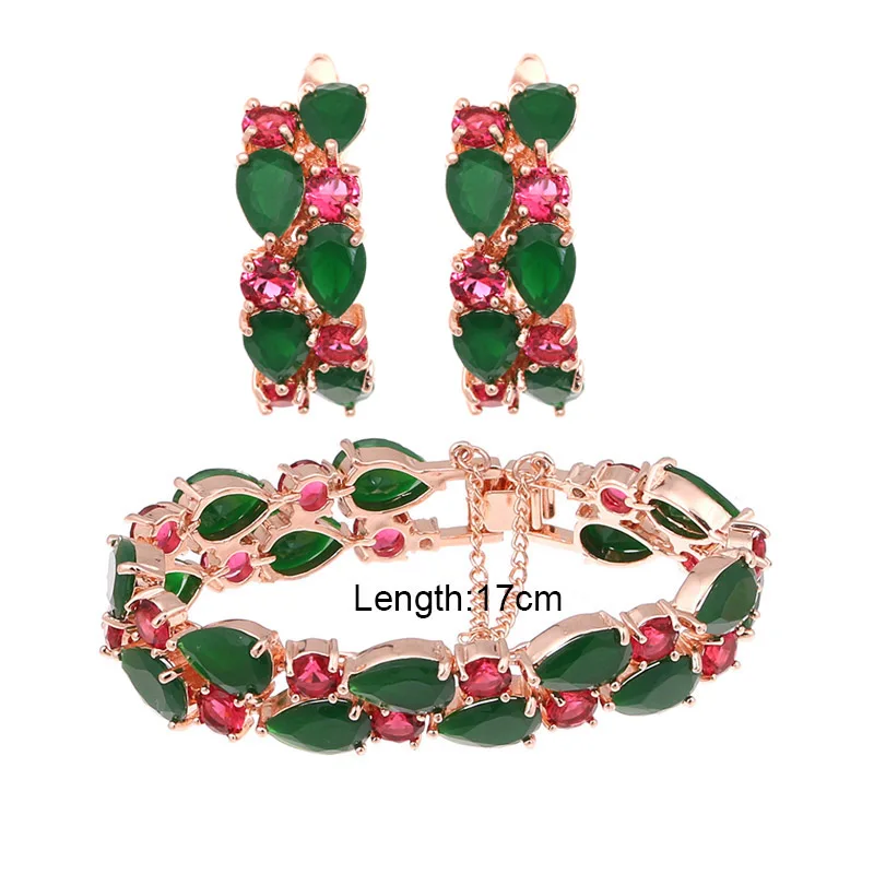 GreenRed RoseGold 17 Роскошные 6 цветов Мона Лиза Ювелирные наборы с высшего качества AAA кубический циркон для женщин классические свадебные ювелирные наборы AS100 - Окраска металла: GreenRed RoseGold 17