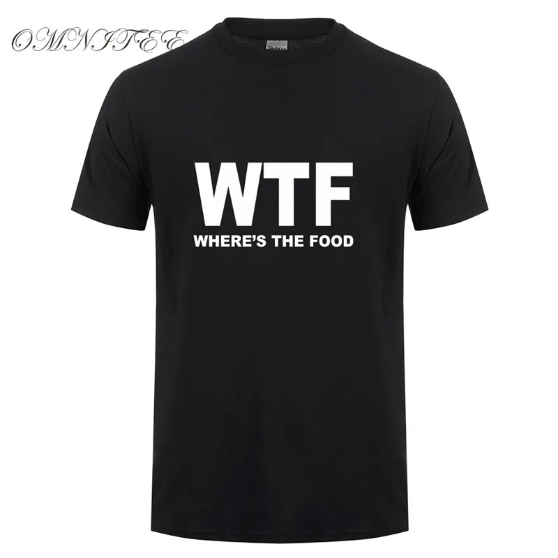 Omnitee новый летний WTF где еда Футболка Мужская хлопковая футболка с коротким