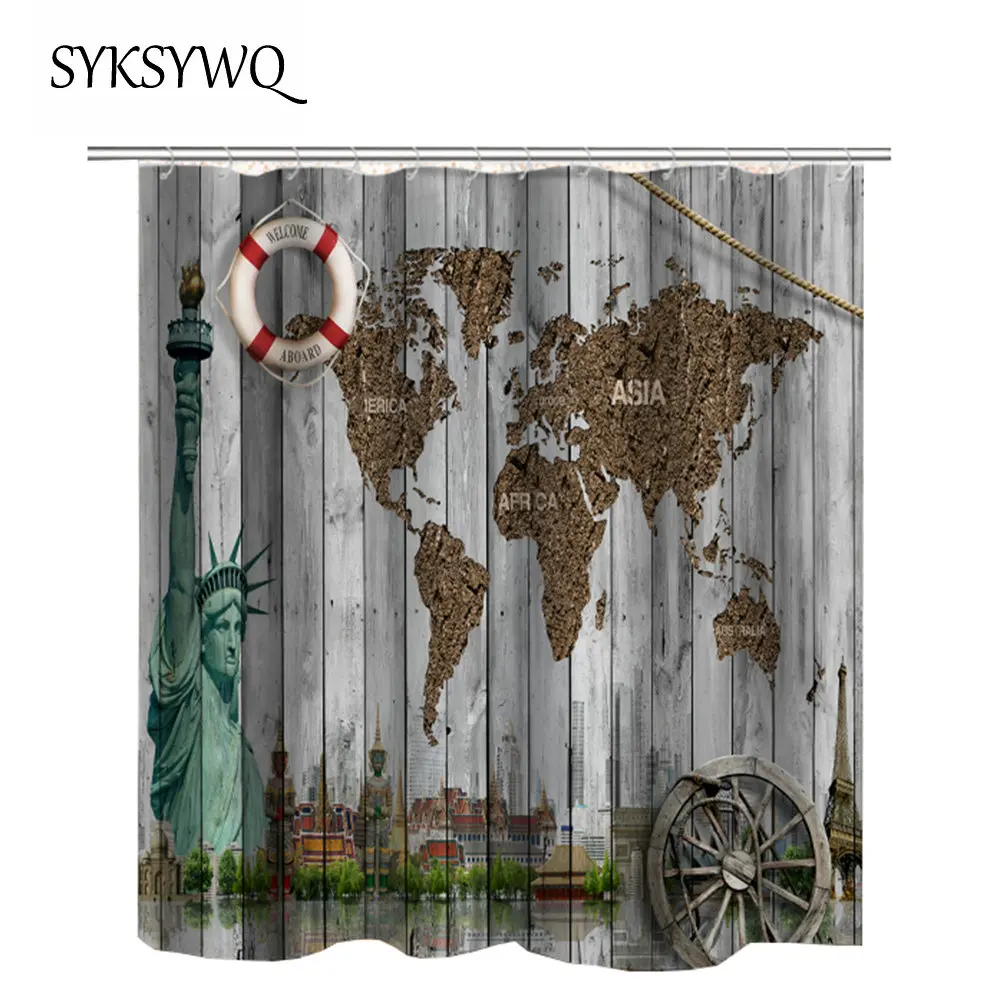 Новое поступление карта мира занавеска для душа винтажная деревянная Ванна