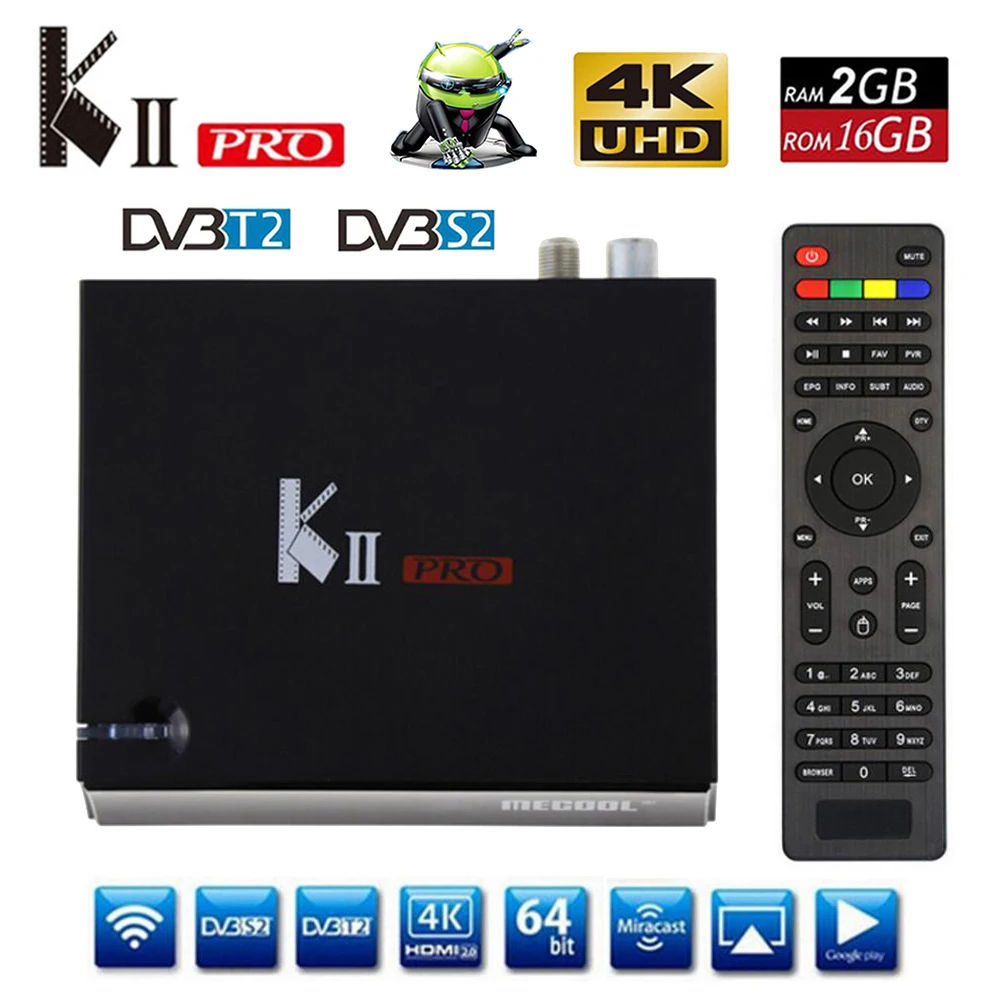 Кии PRO Android ТВ коробка DVB-S2 DVB-T2 Amlogic S905D 4 ядра K2 Оперативная память 2G Встроенная 16G 2